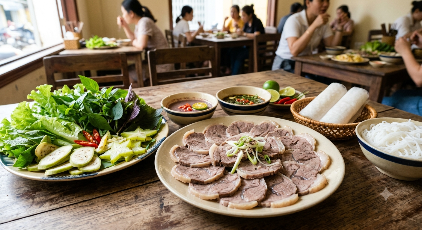 Bản chất hương vị của đĩa bò tơ luộc và các thành phần đi kèm